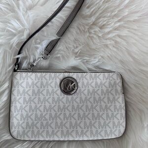 Michael Kors Silver and Gray Logo Wristlet